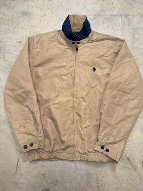 U.S. Polo Assn. Men's XL Tan Full Zip Windbreaker Jacket with Blue Inner Collar